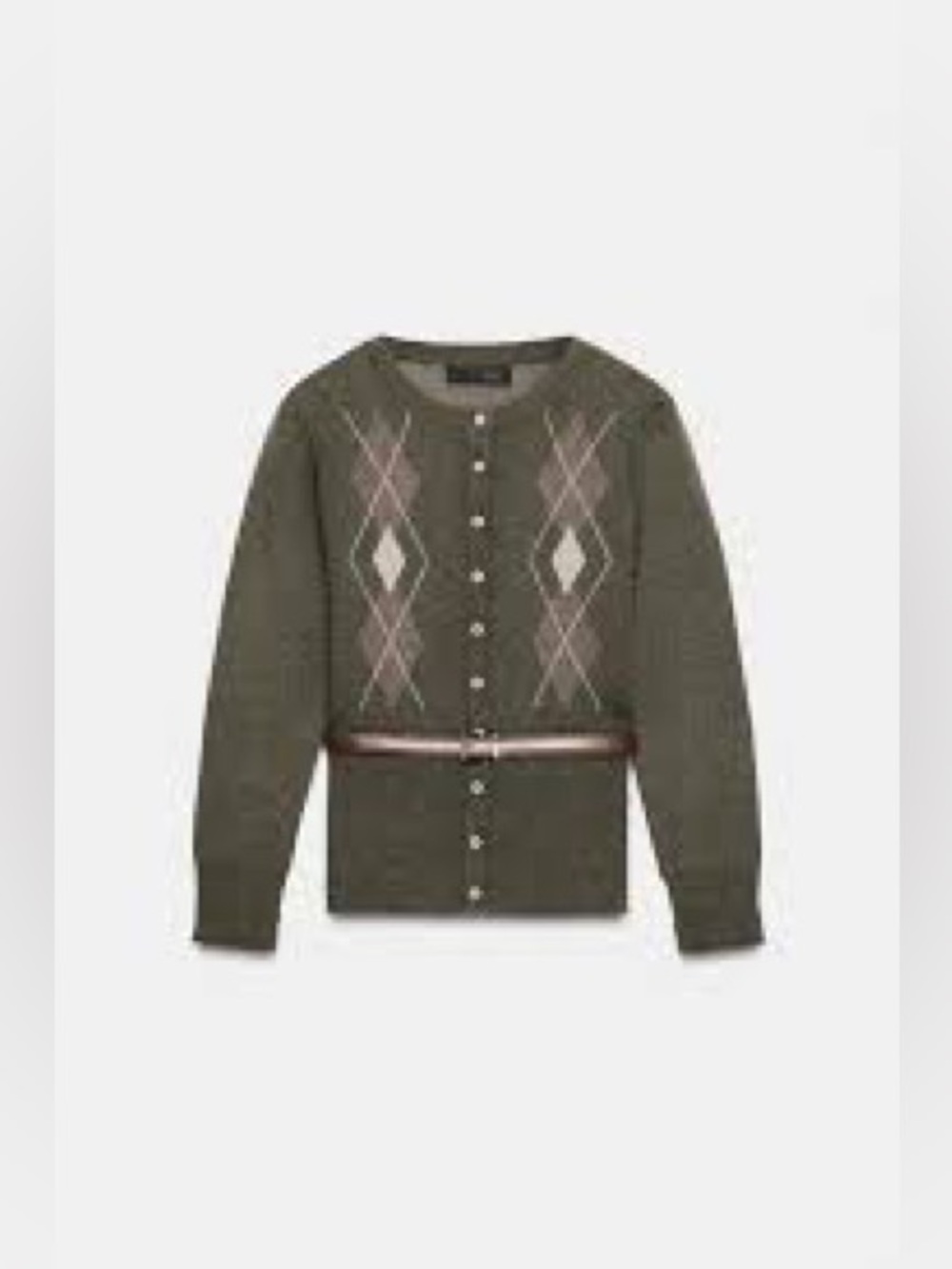 Zara - Diamond Knit Olive Green Button Down Long Sleeve Cardigan Size Medium